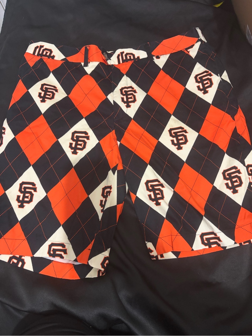 MLB Loudmouth Orange Black White Argyle San Francisco Giants Shorts Size 38